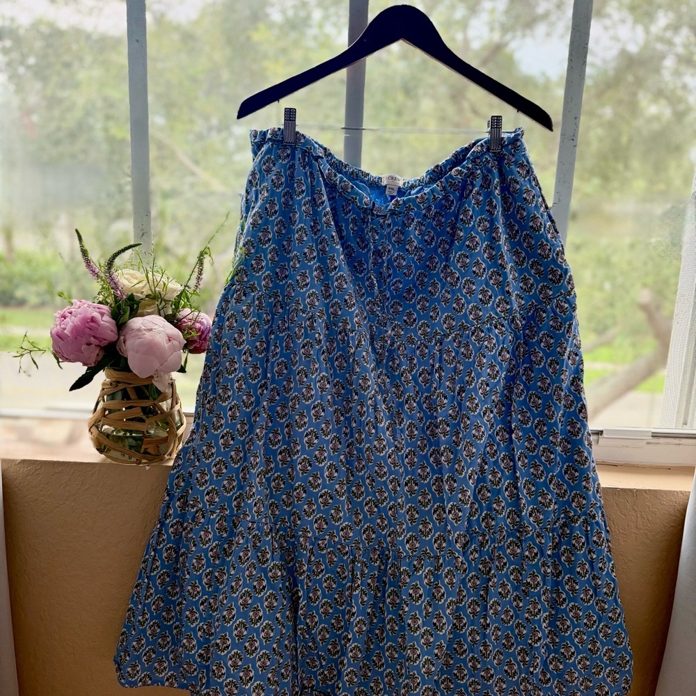 J. Crew Blue Printed Midi Skirt